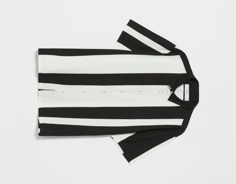 White / Black Men's Bershka Short Sleeve With Striped Twill Shirts | gbB57ikCcfh