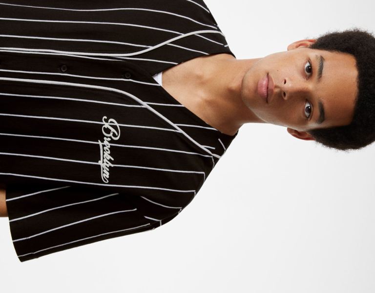 White / Black Men's Bershka Short Sleeve Baseball Style Shirts | sAVLfGhSAoP