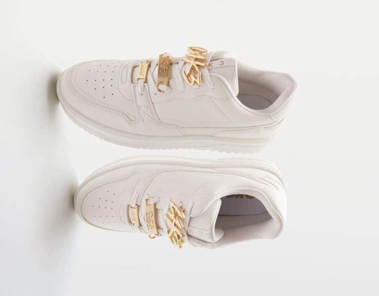 White Men\'s Bershka Bejeweled Trainers | b4qThXridDx