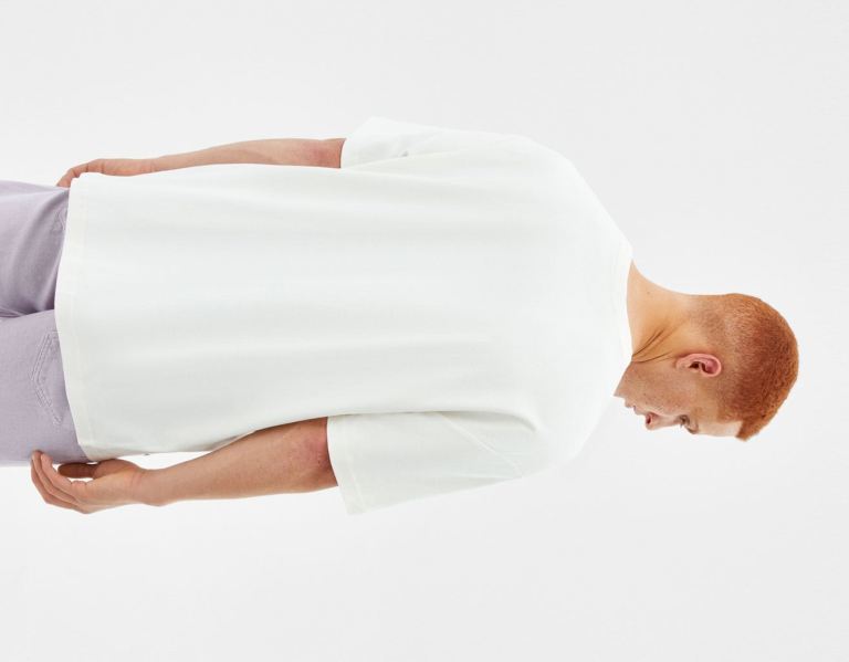 White Men's Bershka Boxy-fit Short Sleeve T Shirts | vB0vlATEw3C