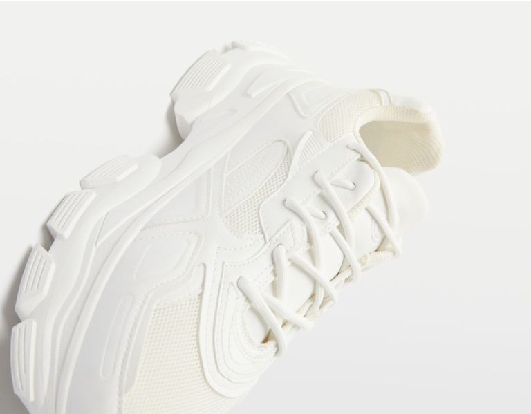 White Men's Bershka Contrasting Mesh Sneakers | KqAeOyNm6Ko