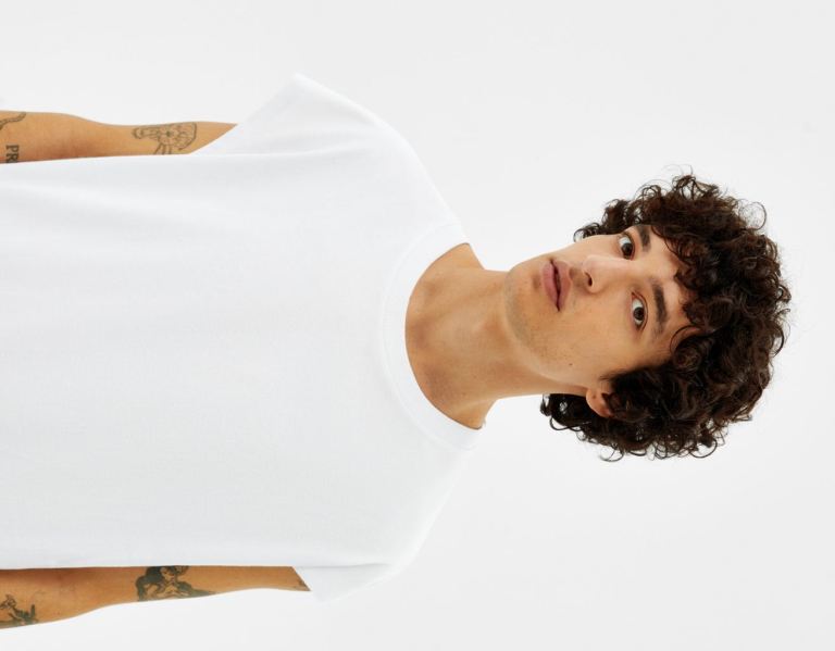 White Men's Bershka Extra-loose Sleeveless Worker T Shirts | yLg4CCI7nRD