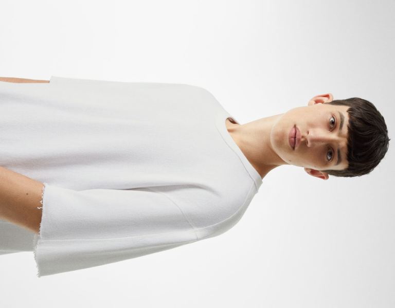 White Men's Bershka Faded Plush T Shirts | du6WtVaKstZ