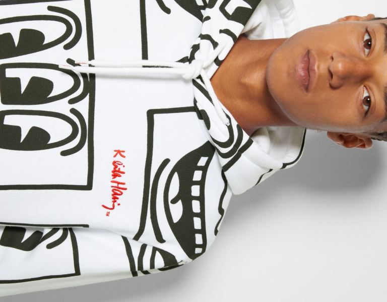 White Men's Bershka Hoodie With Keith Haring Print Tracksuits | yO63HdgdQCc