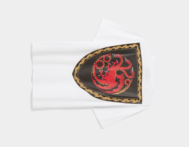 White Men's Bershka House Of Dragons Regular-fit Short Sleeve T Shirts | iol4L7jLfTH