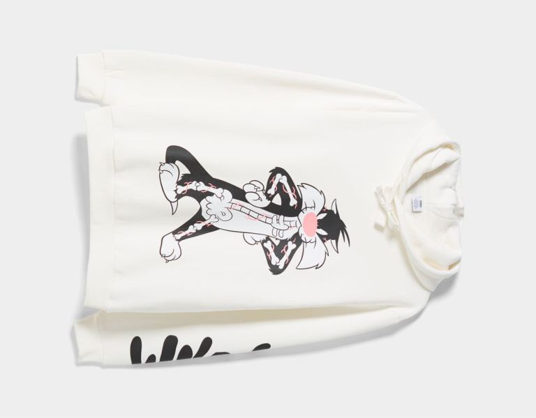 White Men's Bershka Looney Tunes X Coté Escrivá Print Hoodie | YXAs2ieAlHV