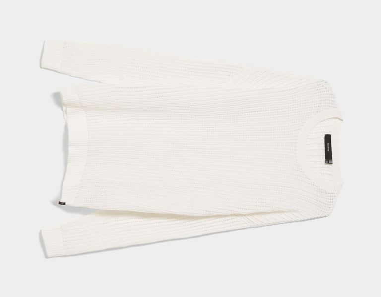 White Men's Bershka Mesh Crewneck Sweater Sweaters | JDrnHSvCEiD