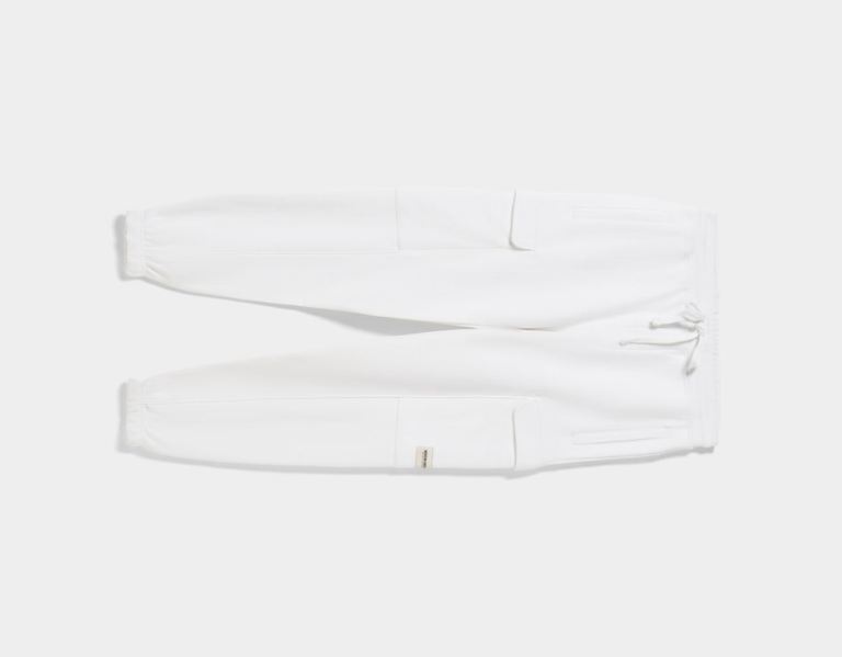 White Men's Bershka Plush Cargo Joggers Pants | PyJbi8zHcuE