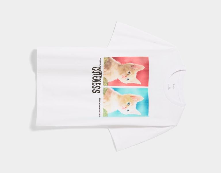 White Men's Bershka Printed Boxy-fit Short Sleeve T Shirts | oQB6BapOzqm