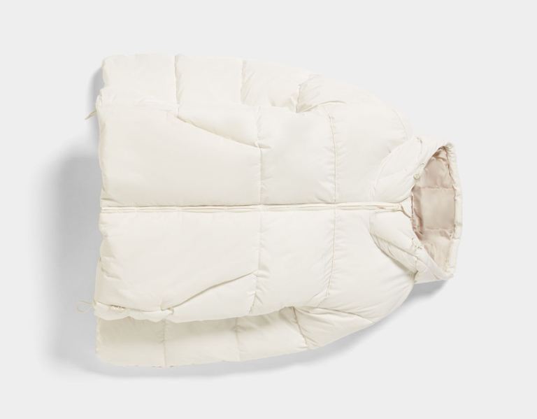 White Men's Bershka Puffer With Hood Down Jackets | 4O0gfilnQYZ