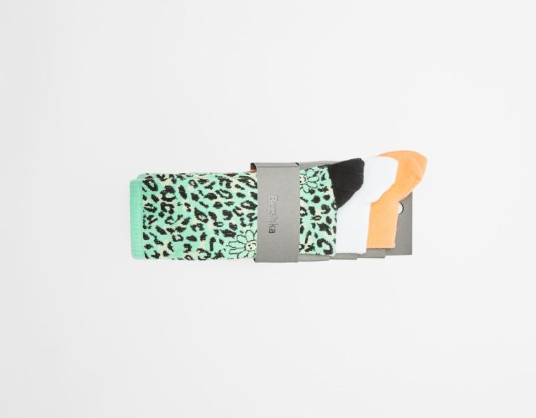 White Men's Bershka Set Of 3 Animal Print Socks | tuoZgxeaHq2