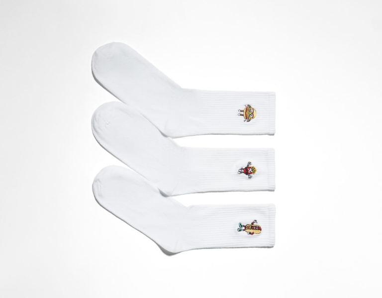 White Men\'s Bershka Set Of 3 Of Funny Food Socks | 9e81kiTVz4A