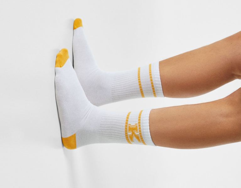 White Men\'s Bershka Set Of 3 Varsity Socks | frRNFN8smw7