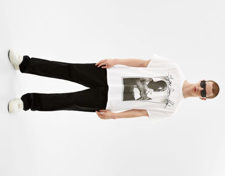 White Men's Bershka Short Sleeve With Tupac Print T Shirts | NnEQSLLliaw