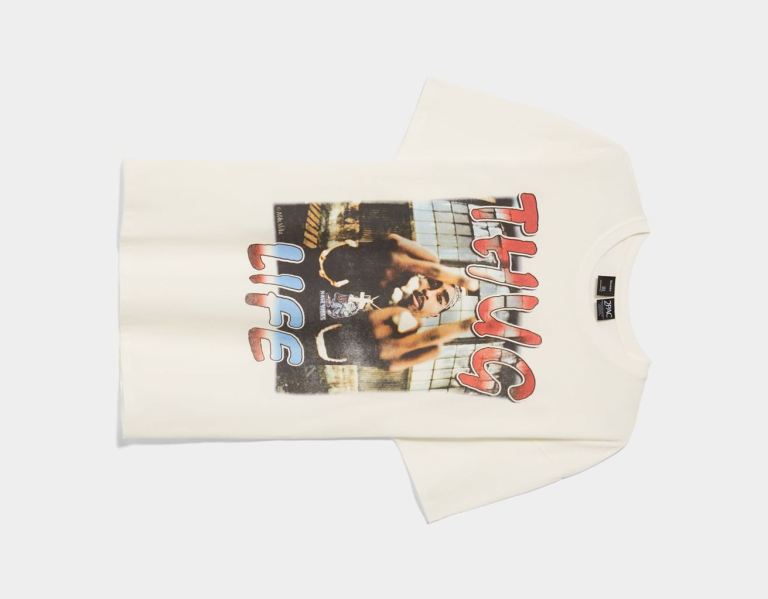 White Men\'s Bershka Short Sleeve With Tupac Print T Shirts | cmczrfiMp3K