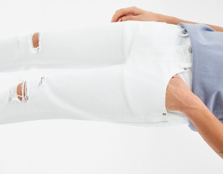 White Men's Bershka Super Skinny Ripped Jeans | Ou27ZtzCpye