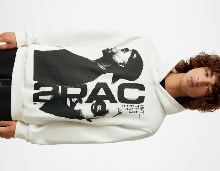 White Men's Bershka Tupac Hoodie | u0UaGucbAKc