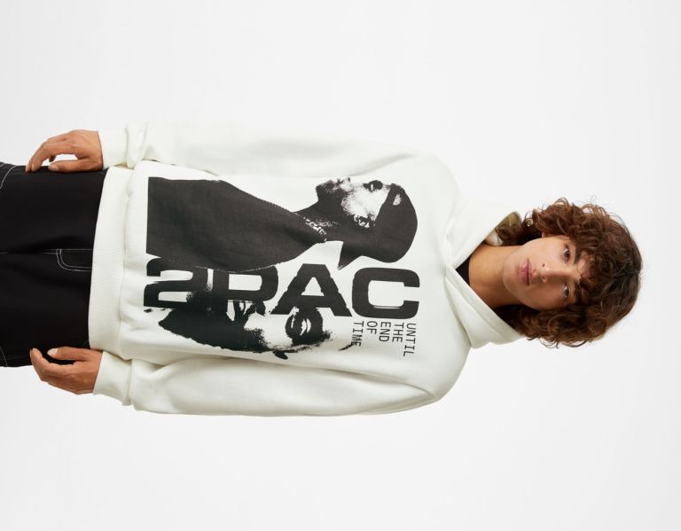 White Men\'s Bershka Tupac Hoodie | u0UaGucbAKc