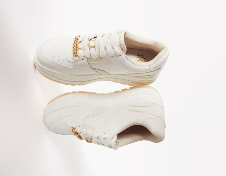 White Women\'s Bershka Bejeweled Platform Sneakers | qLZdPweeKYx