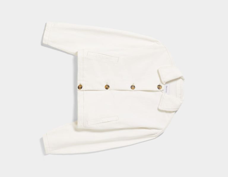 White Women's Bershka Cotton Trucker With Buttons Jackets | RJ11ZWXgU0a