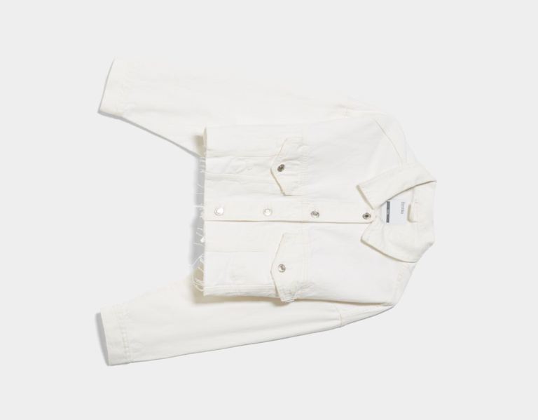 White Women's Bershka Cropped Denim Jackets | C9eR5M3QF7U