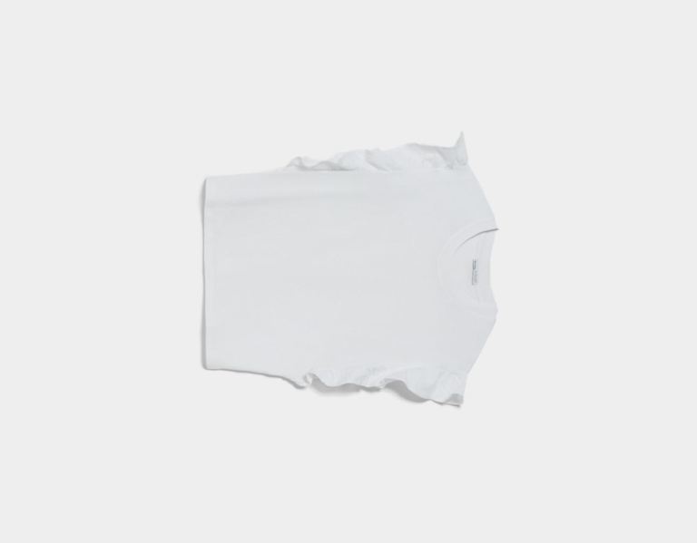 White Women's Bershka Frilled Sleeve T Shirts | Mtdjbzzymss