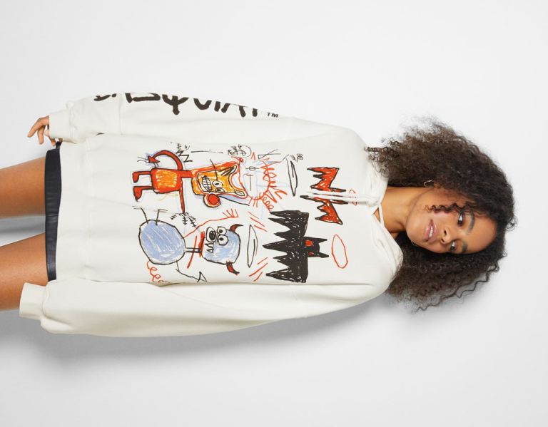 White Women\'s Bershka Jean-michel Basquiat Print Hoodie | IiQw2rBa6mN