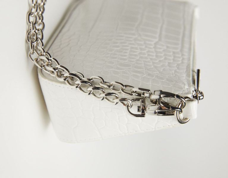 White Women's Bershka Mock Croc With Chain Detail Bags | t8LXLTuKPnL