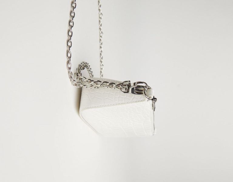 White Women's Bershka Mock Croc With Chain Detail Bags | t8LXLTuKPnL