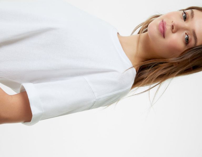 White Women's Bershka Oversize Cotton Short Sleeve T Shirts | qomBOFpIJIF