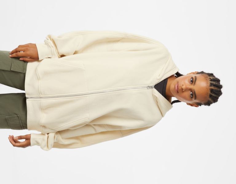 White Women\'s Bershka Oversize Zippered Hoodie | ZvhLiNYEqIQ