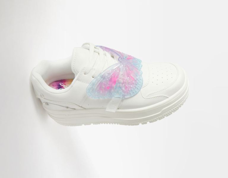 White Women's Bershka Platform With Butterfly Detail Sneakers | Wt47NUDX6AA