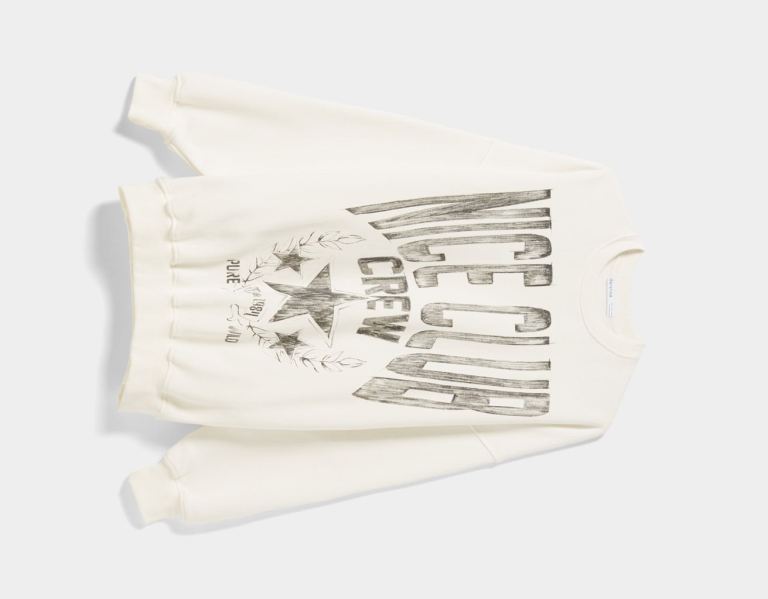 White Women's Bershka Printed Long Sleeve Sweatshirts | mvGOZW36E1t