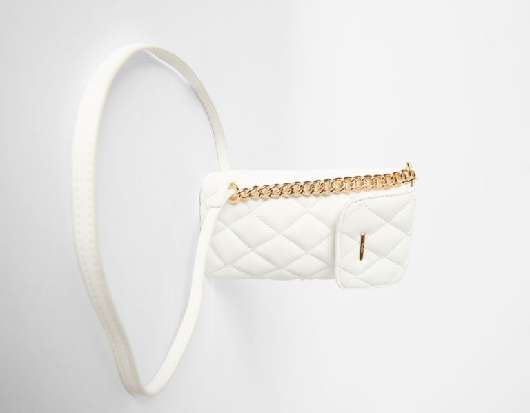 White Women's Bershka Quilted Faux Leather Mobile Phone Bags | LrAA9Fu2t81