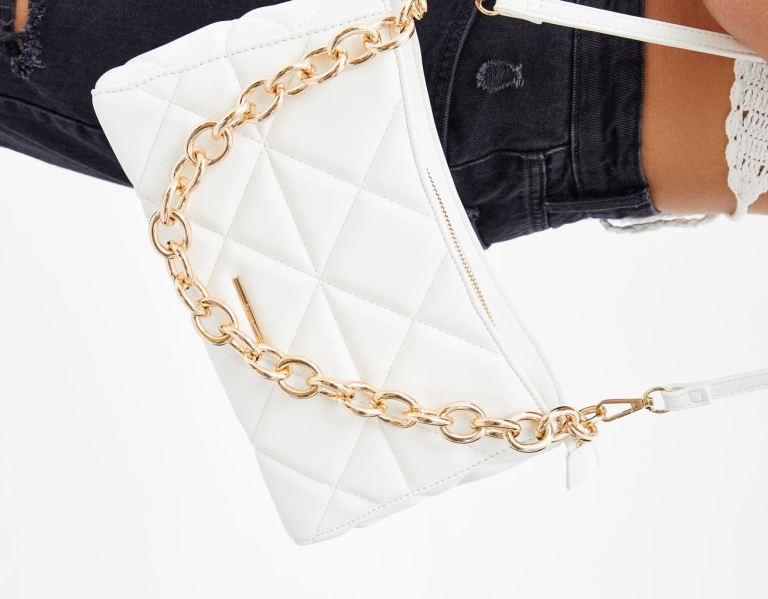 White Women's Bershka Quilted Hand With Chunky Chain Handle Bags | MAwilIEVabx