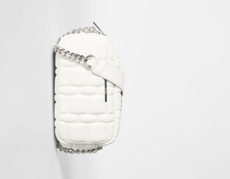 White Women's Bershka Quilted Hand With Chain Strap Bags | Q9WlVorvs6r