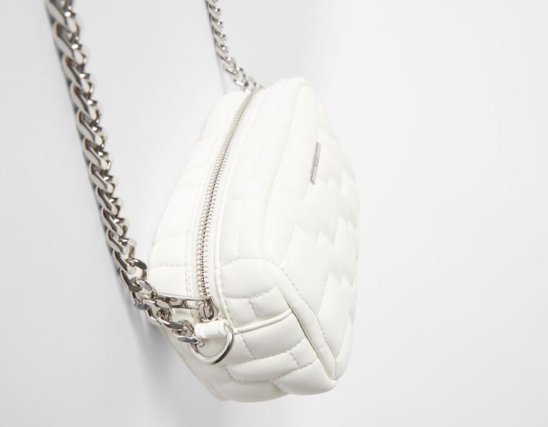 White Women's Bershka Quilted Hand With Chain Strap Bags | Q9WlVorvs6r