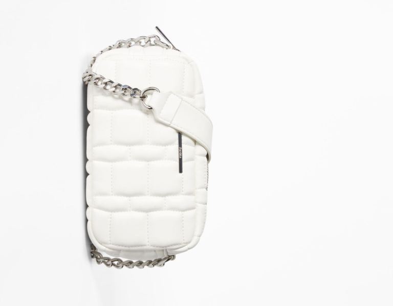 White Women's Bershka Quilted Hand With Chain Strap Bags | Q9WlVorvs6r