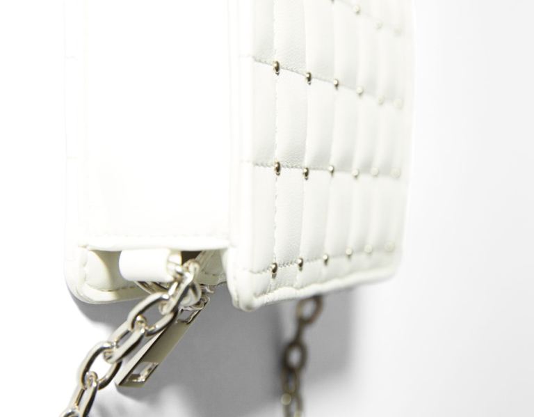 White Women's Bershka Quilted Mini Crossbody With Studs Bags | QV0lLTAFsMd