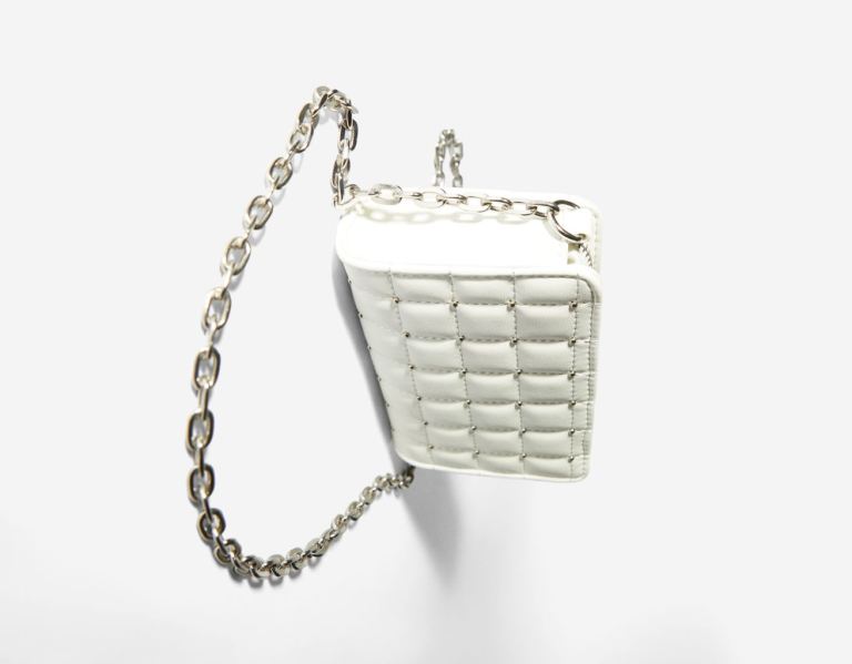 White Women's Bershka Quilted Mini Crossbody With Studs Bags | QV0lLTAFsMd