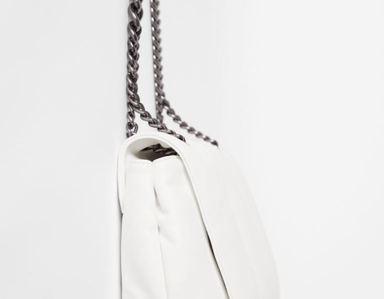 White Women's Bershka Quilted With Chain Strap Bags | CzwiGPerkR3