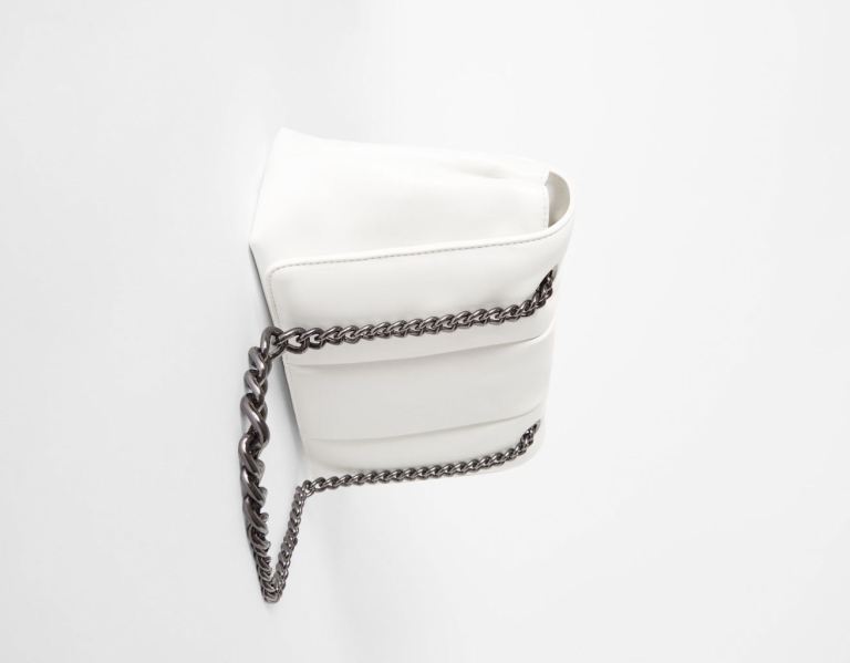 White Women's Bershka Quilted With Chain Strap Bags | CzwiGPerkR3