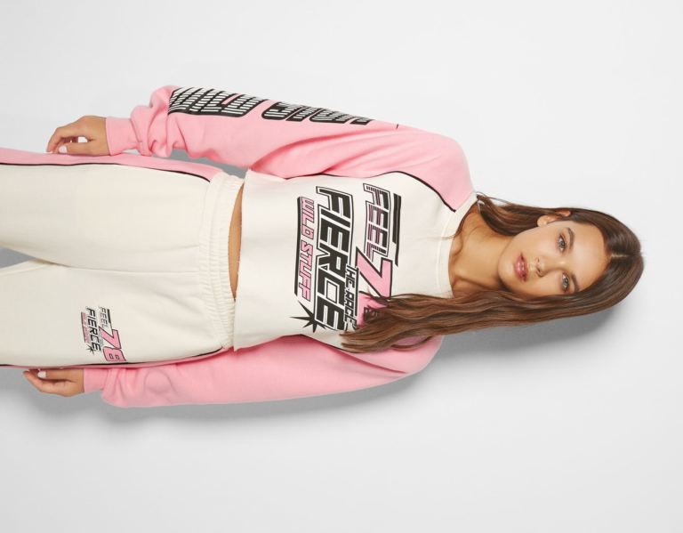 White Women\'s Bershka Racing Print Cropped Sweatshirts | zCOkhln5dlD