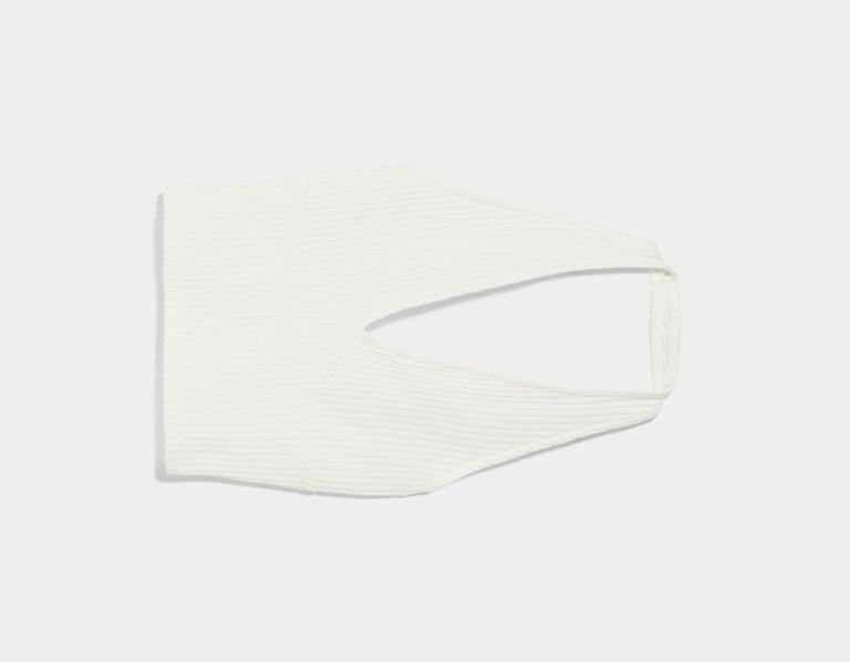 White Women's Bershka Ribbed Halter Tops | lvuESNRoV2z