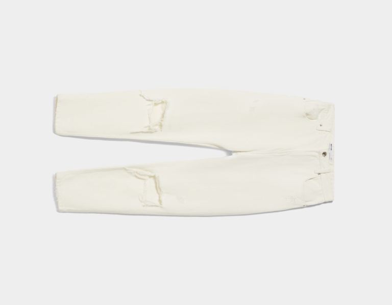 White Women's Bershka Ripped Mom Jeans | ATPUrkDySdE