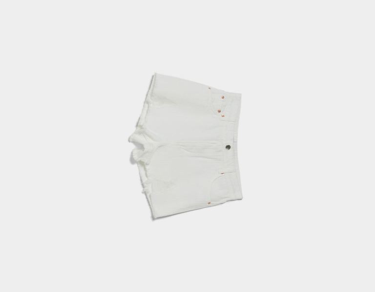 White Women's Bershka Ripped Twill Shorts | 4KAJorooZp3