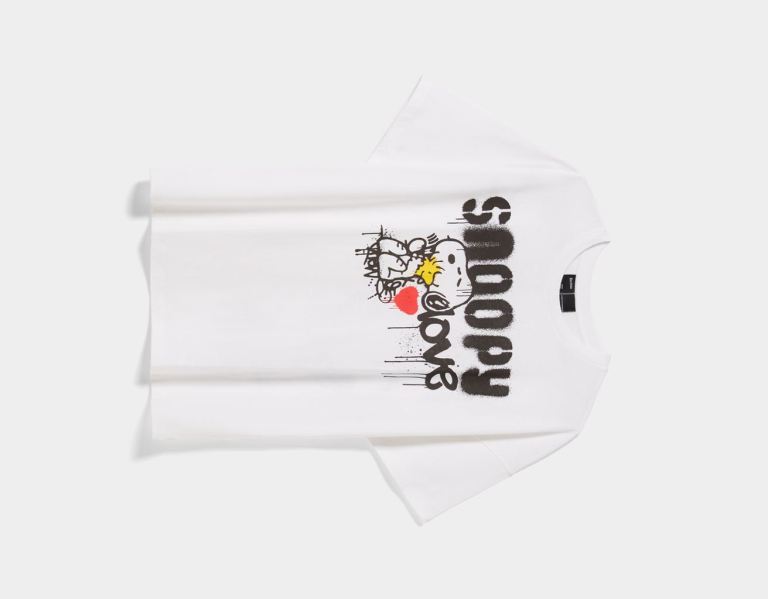 White Women's Bershka Short Sleeve Featuring ‘snoopy Love’ Print T Shirts | zDmUY04ph3C