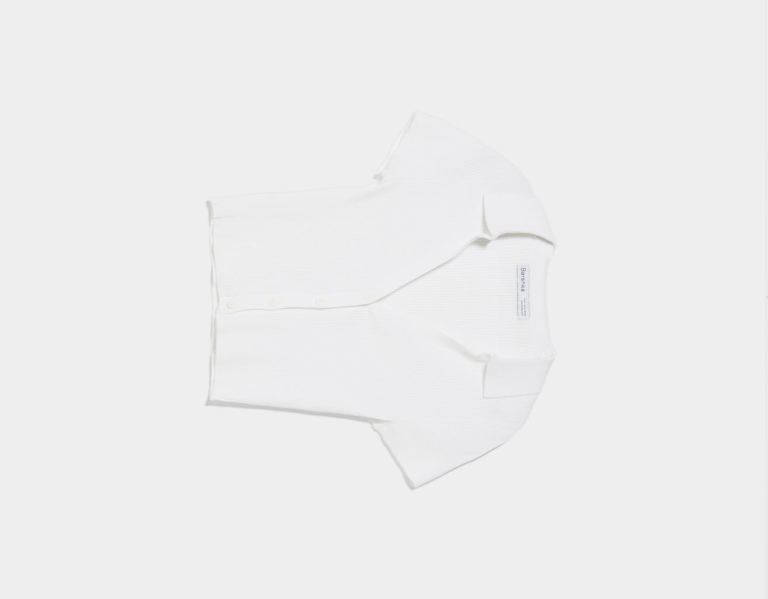 White Women's Bershka Short Sleeve Polo Collar Top Knitwear | YGtD927TcBJ