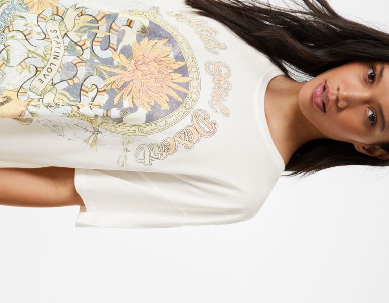 White Women's Bershka Short Sleeve With Print T Shirts | 5ejewAcBgVX