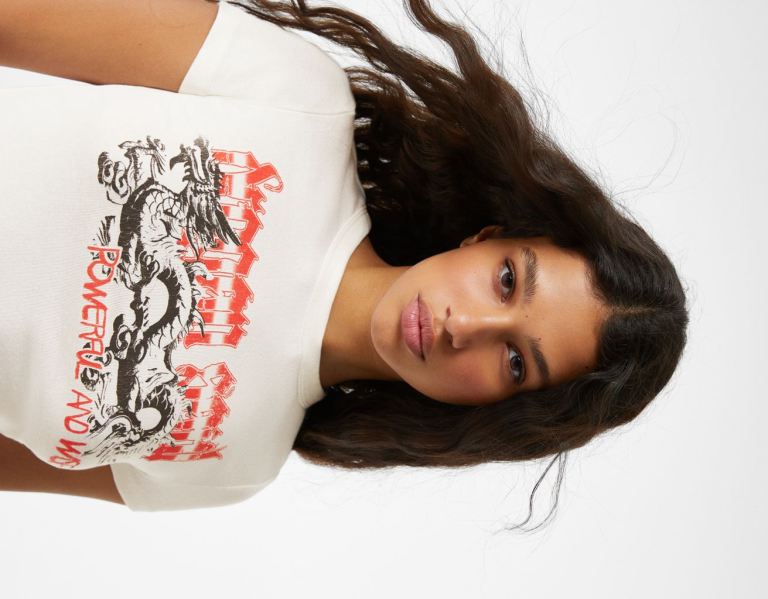 White Women's Bershka Short Sleeve With Print T Shirts | KeFs6GIwwZy